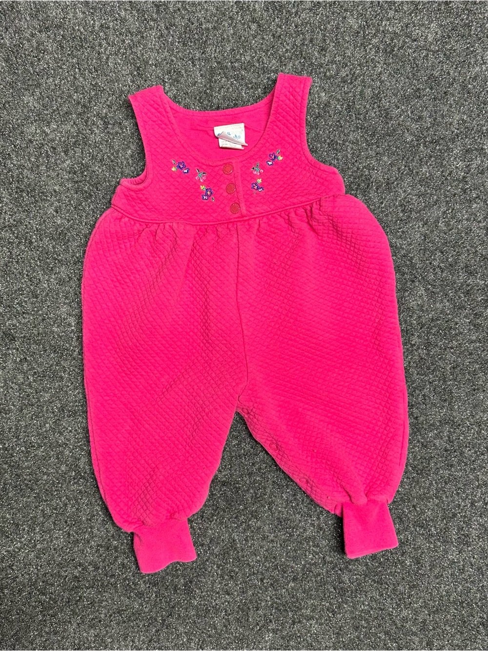 Vintage Oshkosh Overalls Quilted Baby Girl Pink Embroidered Flowers Baby Bgosh